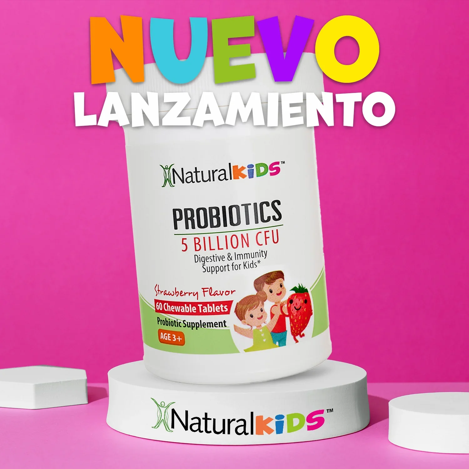 NaturalKids® PROBIOTICS™ Chewable Tablets 5 Billion CFUs per Serving | Chewable Probiotics Tablets 60 Chewable Tablets | Strawberry Flavor - Image 3