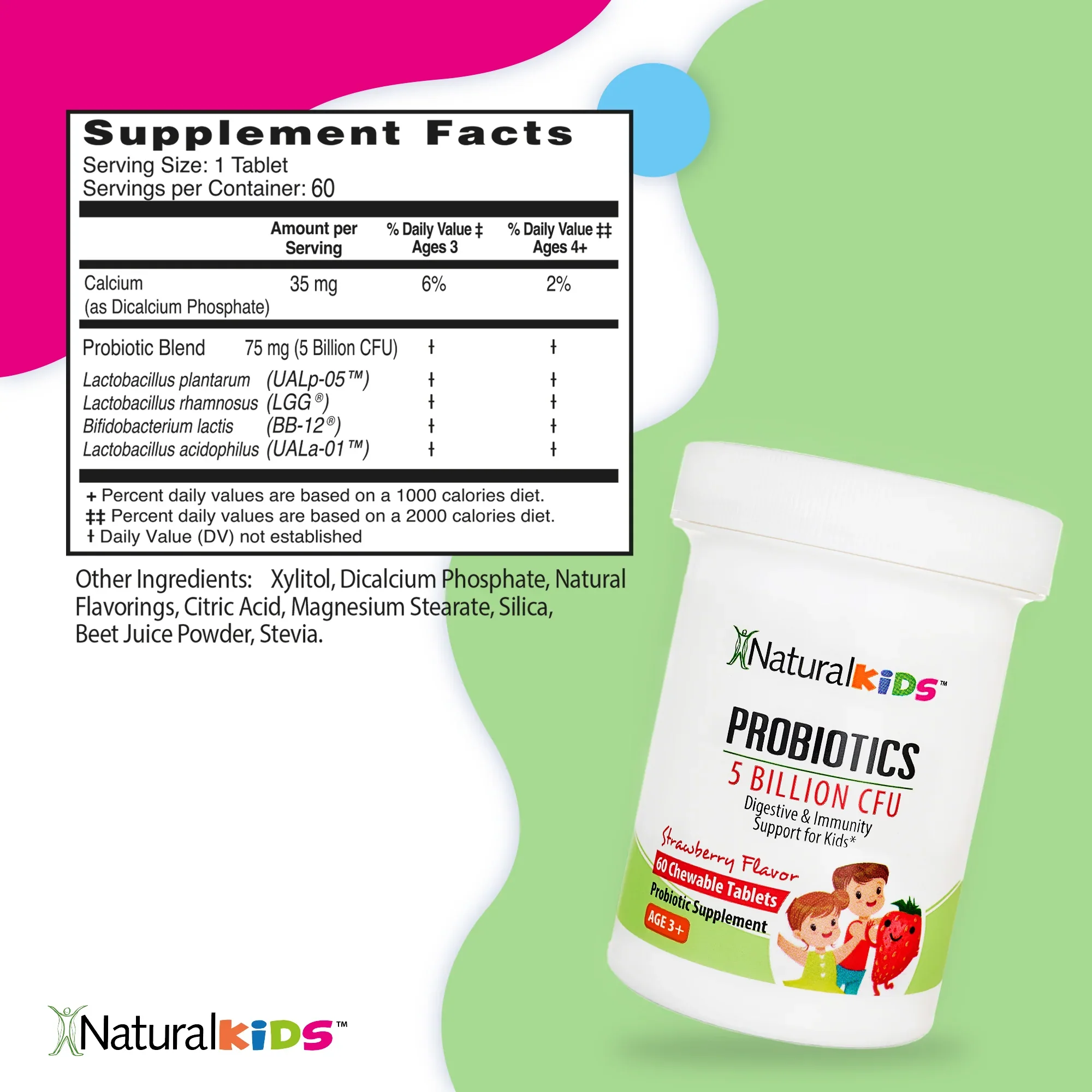 NaturalKids® PROBIOTICS™ Chewable Tablets 5 Billion CFUs per Serving | Chewable Probiotics Tablets 60 Chewable Tablets | Strawberry Flavor - Image 5