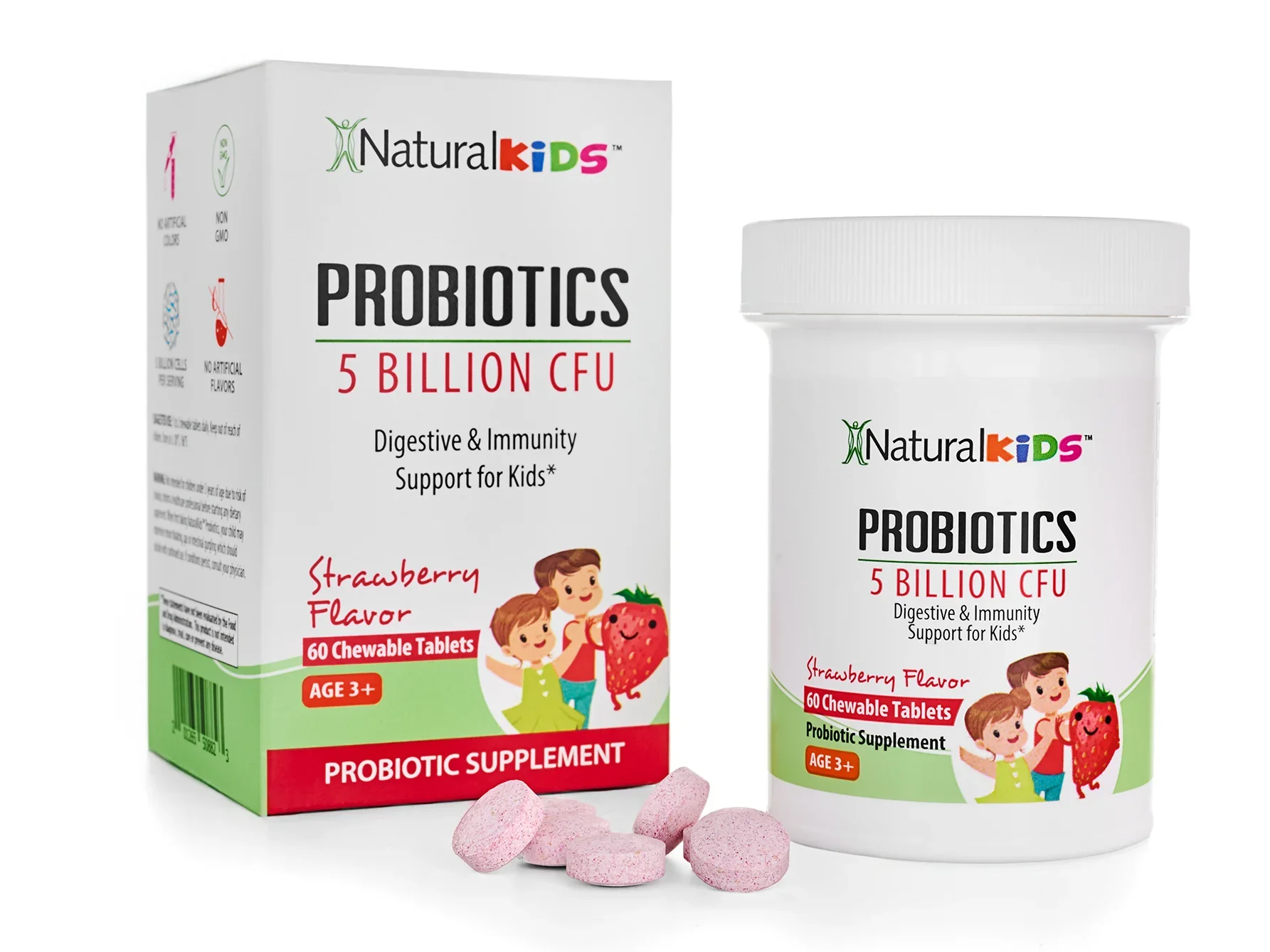 NaturalKids® PROBIOTICS™ Chewable Tablets 5 Billion CFUs per Serving | Chewable Probiotics Tablets 60 Chewable Tablets | Strawberry Flavor - Image 6